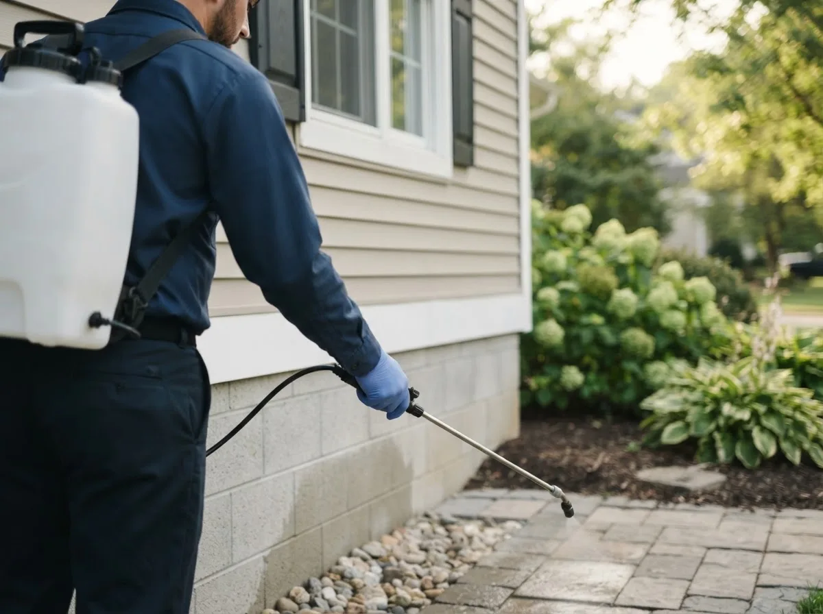 Pest control technician inspecting a home in Jamesville, NC